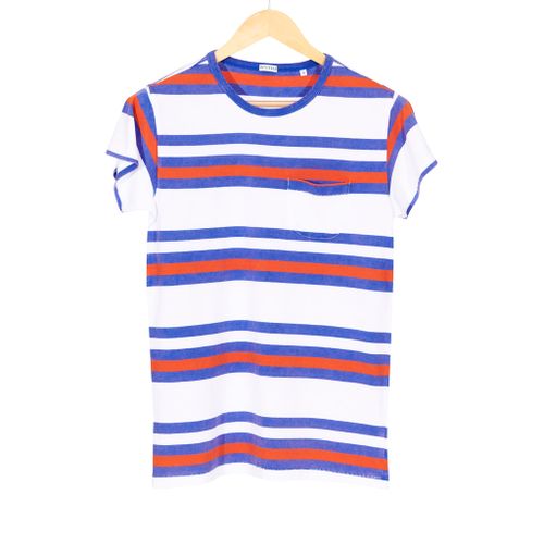 Organic Cotton Striped Tee Sapphire Coral