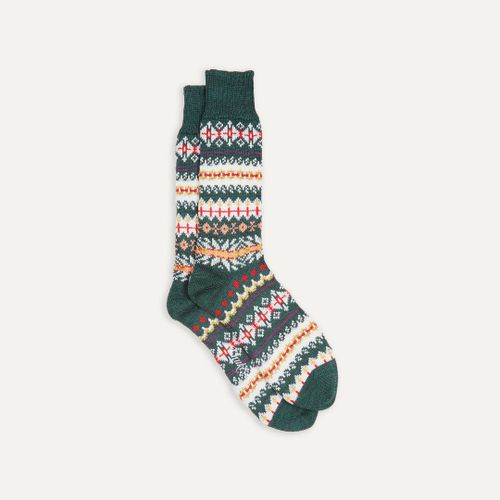 Green Fair Isle Wool Cotton Socks