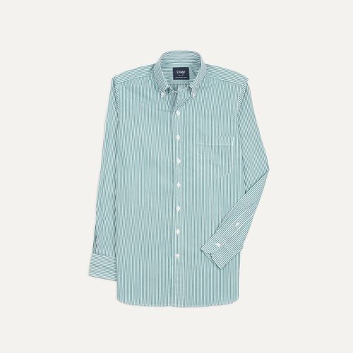 Dark Green Bengal Stripe Cotton Poplin Button-Down Shirt