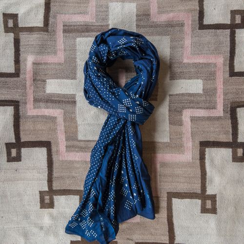 Indigo Discharge Selvedge Bandana Scarf - Indigo