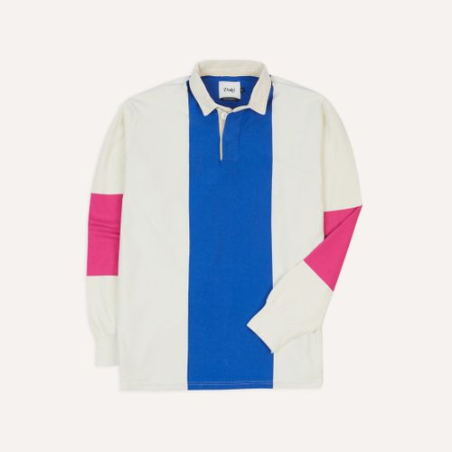 White, Pink and Blue Panel Stripe Cotton Rugby Shirt