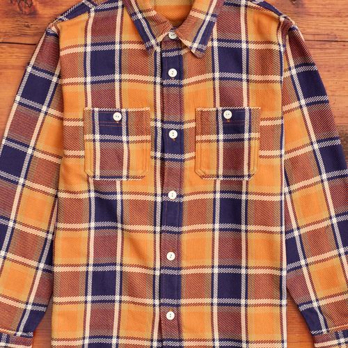 Original Check Cotton Flannel Shirt "Nick" in Dull Orange