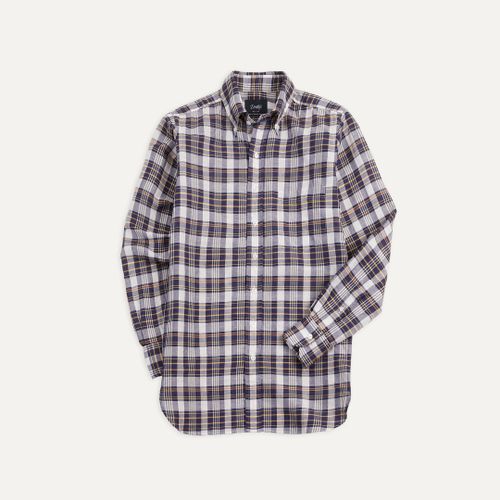 Navy Check Cotton Linen Button-Down Shirt