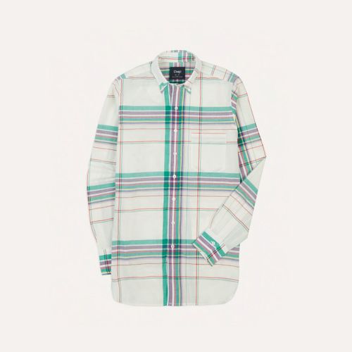 White, Purple and Green Madras Check Cotton Button-Down Shirt