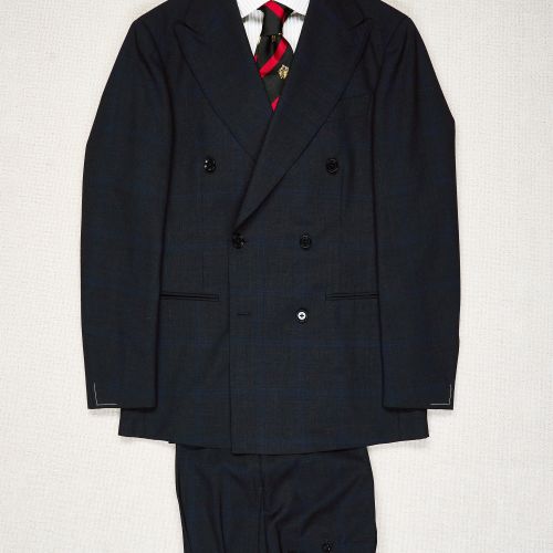 Ring Jacket 268E Charcoal with Navy Check Wool Double Breasted Suit (NOS)