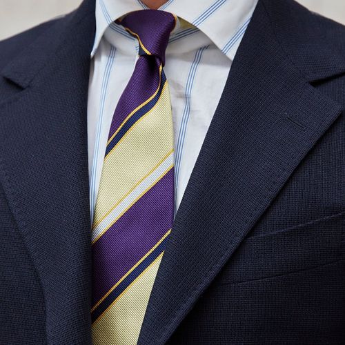 Drake's Purple/Yellow/Navy/Ivory Stripe Silk Tie (NOS)