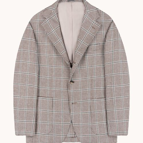 Sport Jacket - Beige Seafoam Green Check Silk