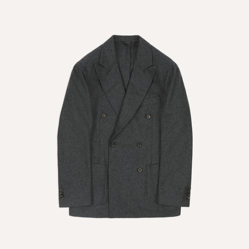 Grey Wool Flannel Double-Breasted Tailored Jacket