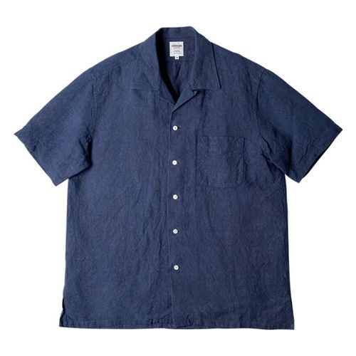 Kamakura Shonan Open Collar Extra Heavy Linen Shirt- Blue