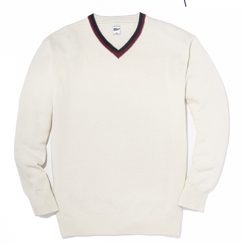 Tipped V-neck Sweater - White