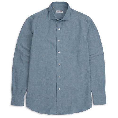 Salvatore Piccolo Cotton Linen Shirt: Blue