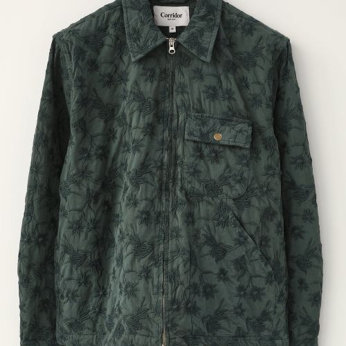 Floral Embroidered Zip Jacket - Green