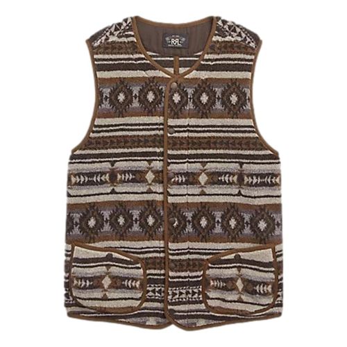 Jacquard Pile Fleece Vest Brown Multi