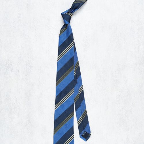 Drake's Blue/Navy with Cream/Khaki Stripe Silk Tie (NOS)