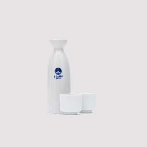 Sake Bottle & Cup Set - White/Navy