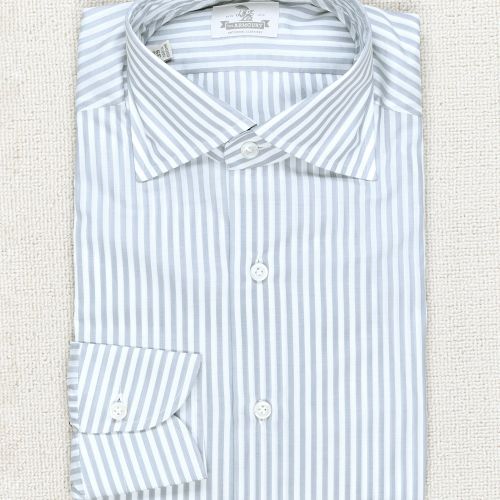 The Armoury Exclusive Carlo Riva White/Grey Butcher Stripe Cotton Spread Collar Shirt (NOS)