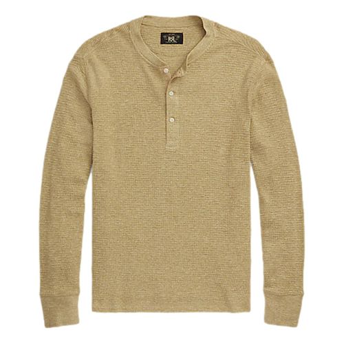 Waffle-Knit Henley Shirt Tan Heather