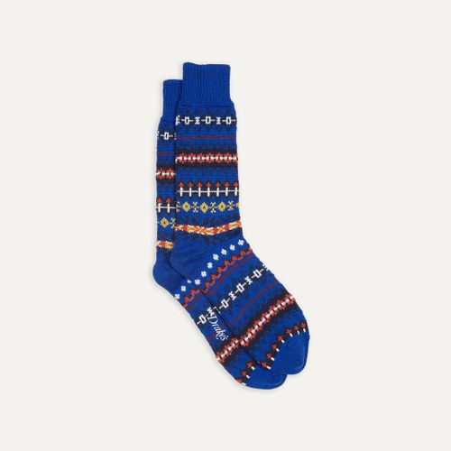 Blue Fair Isle Wool Cotton Socks