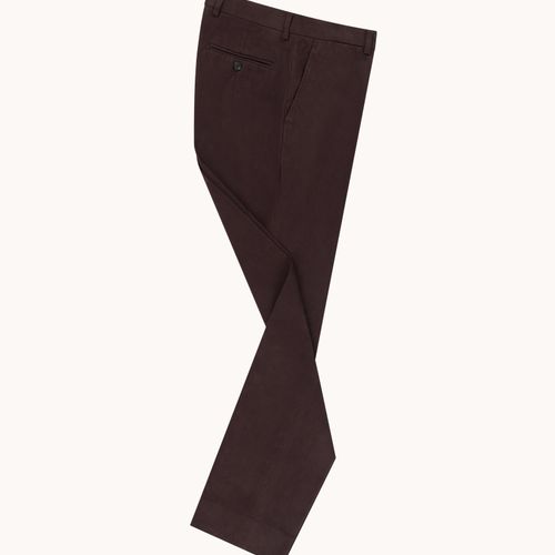 Garment Washed Flat Front Trouser - Brown Cotton Canvas