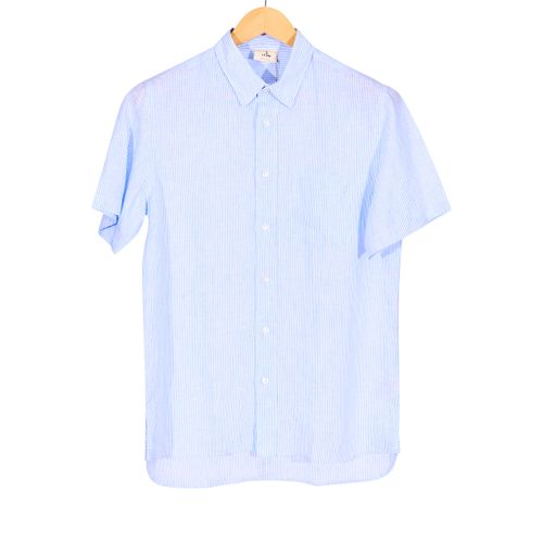 Ribiero Blue Stripes Linen Short Sleeve Shirt