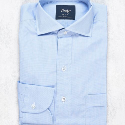 Drake's Blue Cotton Spread Collar Shirt (NOS)