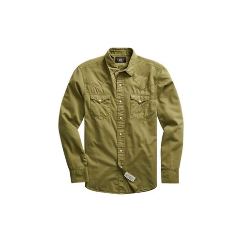 Slim Fit Twill Western Shirt Olive Drab