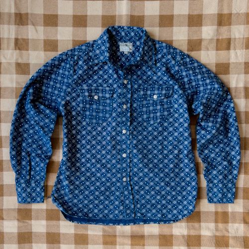 Indigo Discharge Diamond Flannel Workshirt