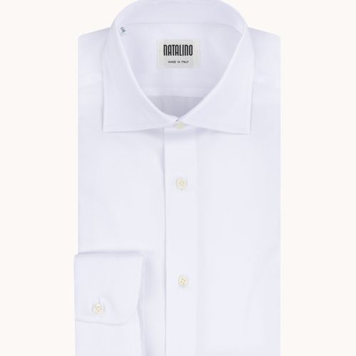 Spread Collar Shirt - White Cotton Poplin