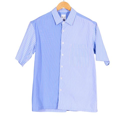 Stripe Patch Short Sleeve Blue Shit (Thoms Mason Exclusive Cotton)