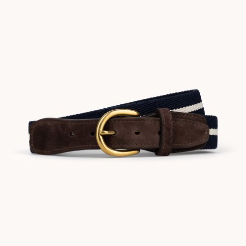 Webbed Canvas Suede Belt - Navy / White