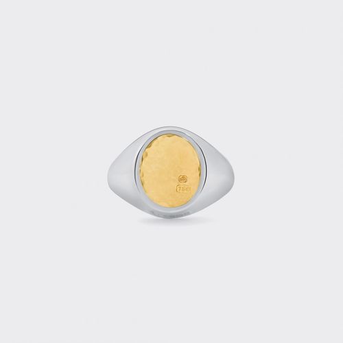 Oval Hammered Signet Ring : 925 Silver/ 18ct Yellow Gold