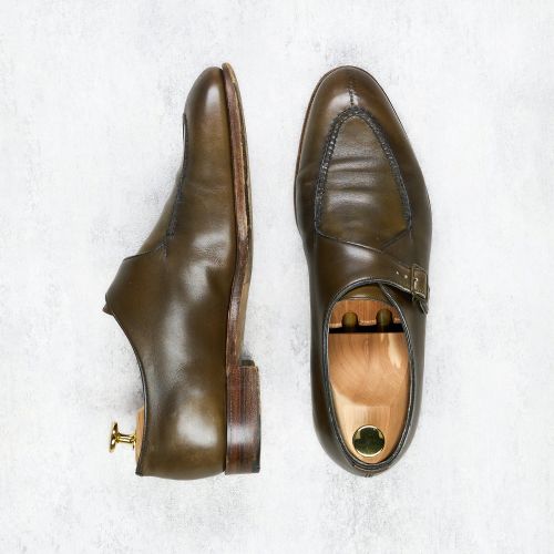 Edward Green Olive Calf Single Monk Shoes (Pre-Owned)