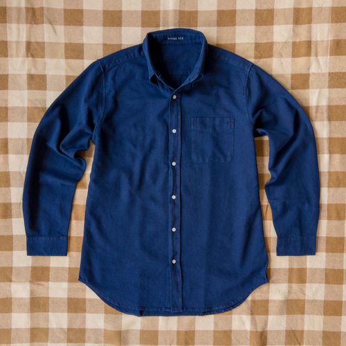 Indigo Yarn-Dyed Sateen Button Down Shirt