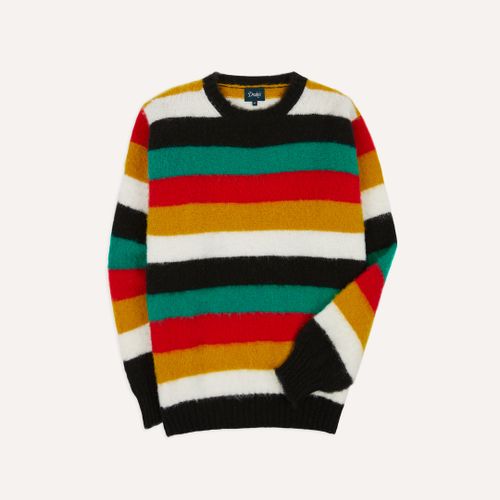 Black Multi Stripe Brushed Shetland Crew Neck Jumper