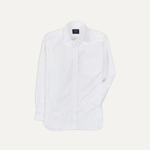 White Cotton Oxford Cloth Long Point Collar Shirt