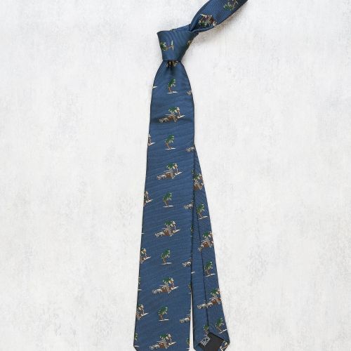 Drake's Blue with Car and Tree Pattern Silk Tie (NOS)