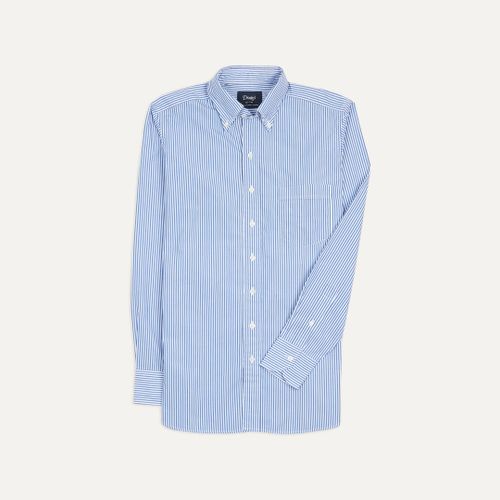 Blue Pencil Stripe Cotton Poplin Button-Down Shirt