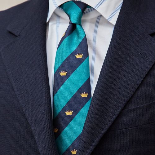 Drake's Peacock and Navy Stripe Crown Silk Tie (NOS)