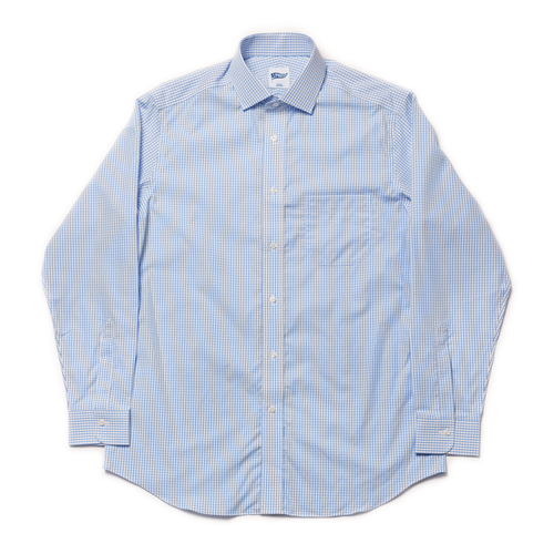 Light Blue Check Spread Collar Shirt - Trim Fit