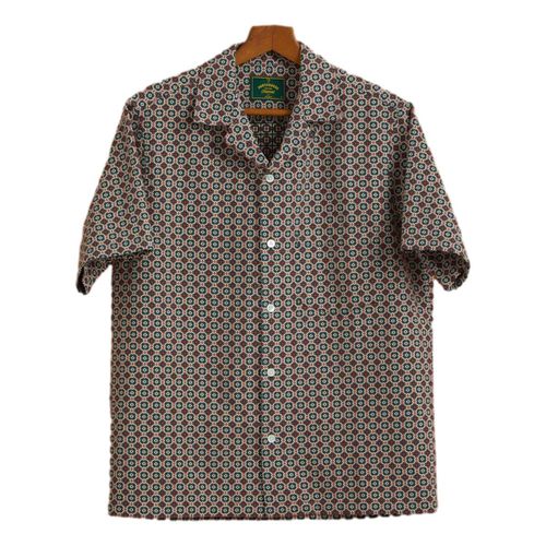 Portuguese Tile Camp Shirt Green Orange