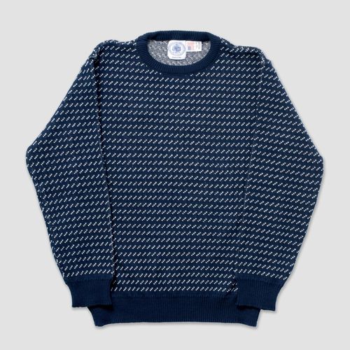 Cotton Crew Neck Chevron Sweater - Navy/natural