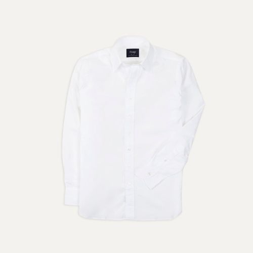 White Cotton Poplin Long Point Collar Shirt