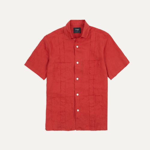 Red Linen Short Sleeve Cuban Shirt