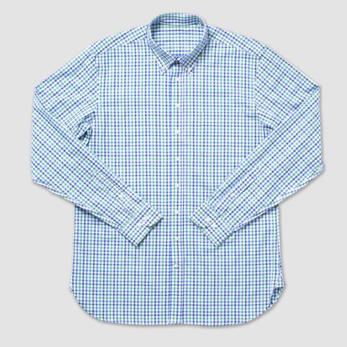 Cotton Long Sleeve Gingham Shirt- Green/blue