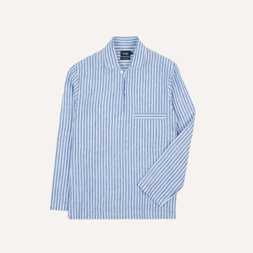 Blue Stripe Linen Two-Pocket Popover Shirt