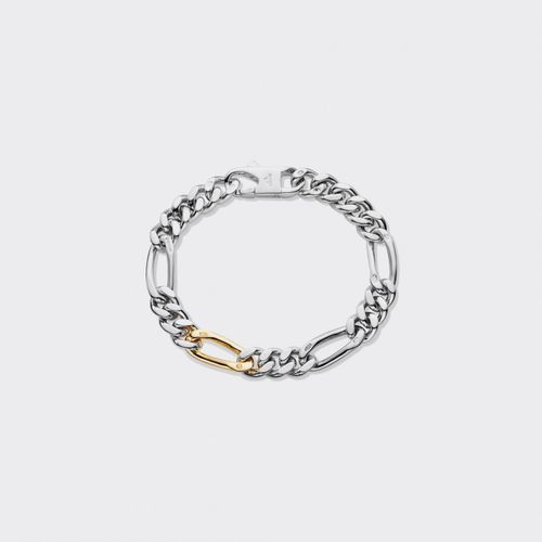 Figaro Bracelet : 925 Silver/18ct Yellow Gold