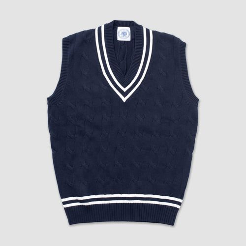 Cotton Cricket Vest - Navy/ecru