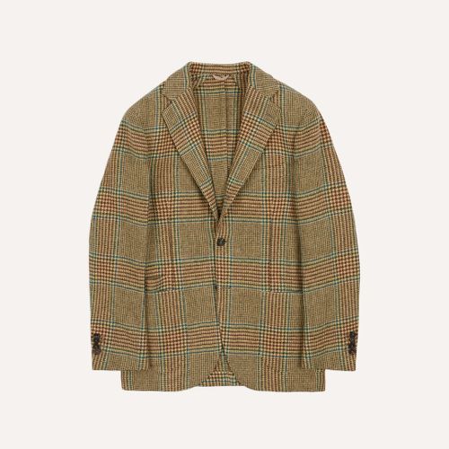 Brown, Green and Blue Houndstooth Check Tweed Blazer