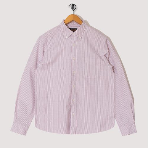 Button Down Candy Stripe Oxford Shirt - Wine