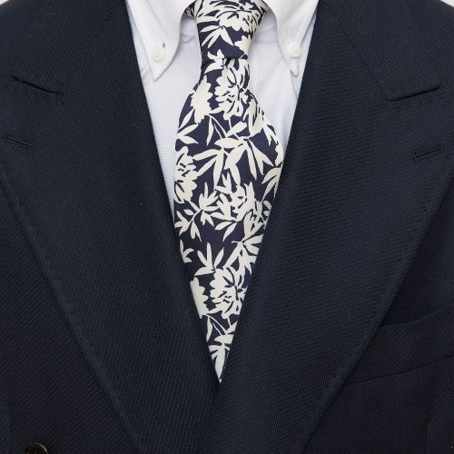 Drake's Blue with White Floral Pattern Silk Tie (NOS)